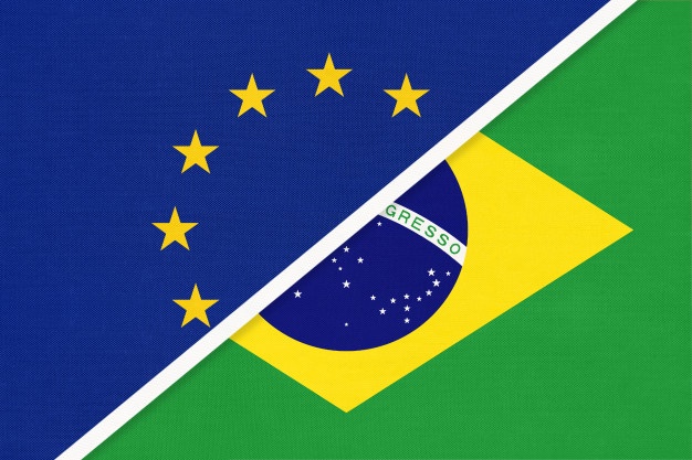 The combined flags of EU and Brazil