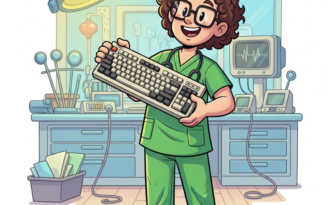 A doctor holding a keyboard
